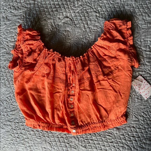 NWT Free People Eyelet You A Lot Crop Orange - Picture 3 of 10